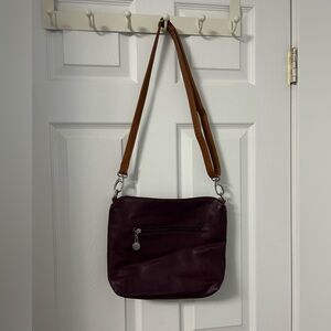 S-Q Vegan  Plum Crossbody Bag with Tan Strap